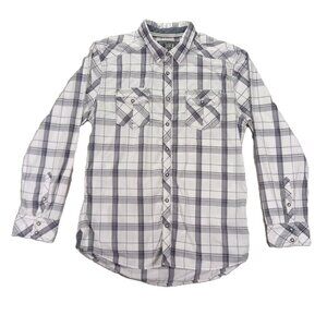 BKE Pearl Snap Shirt Men XL Standard Fit Gray Plaid Western Long Sleeve